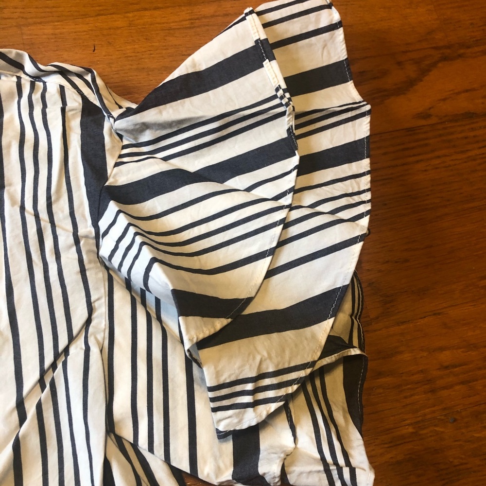 Striped Button Down Blouse with Ruffled Sleeve - Picture 6 of 6